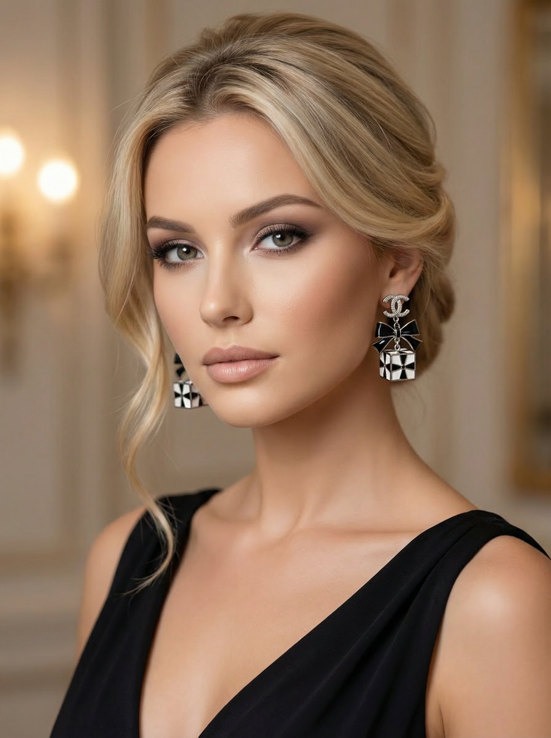 CHANEL Женские серьги из латуни кубики с бантиком