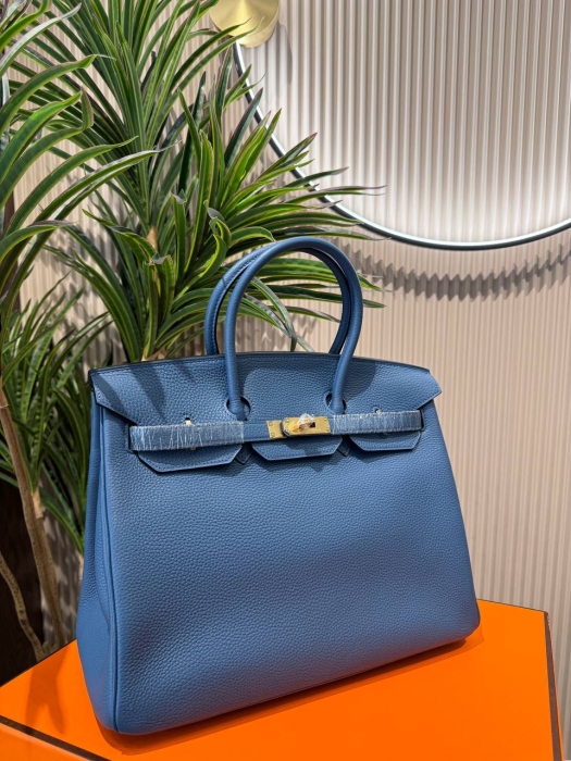 HERMES Женская сумка Birkin 35 см 7P/Blue de presse Togo