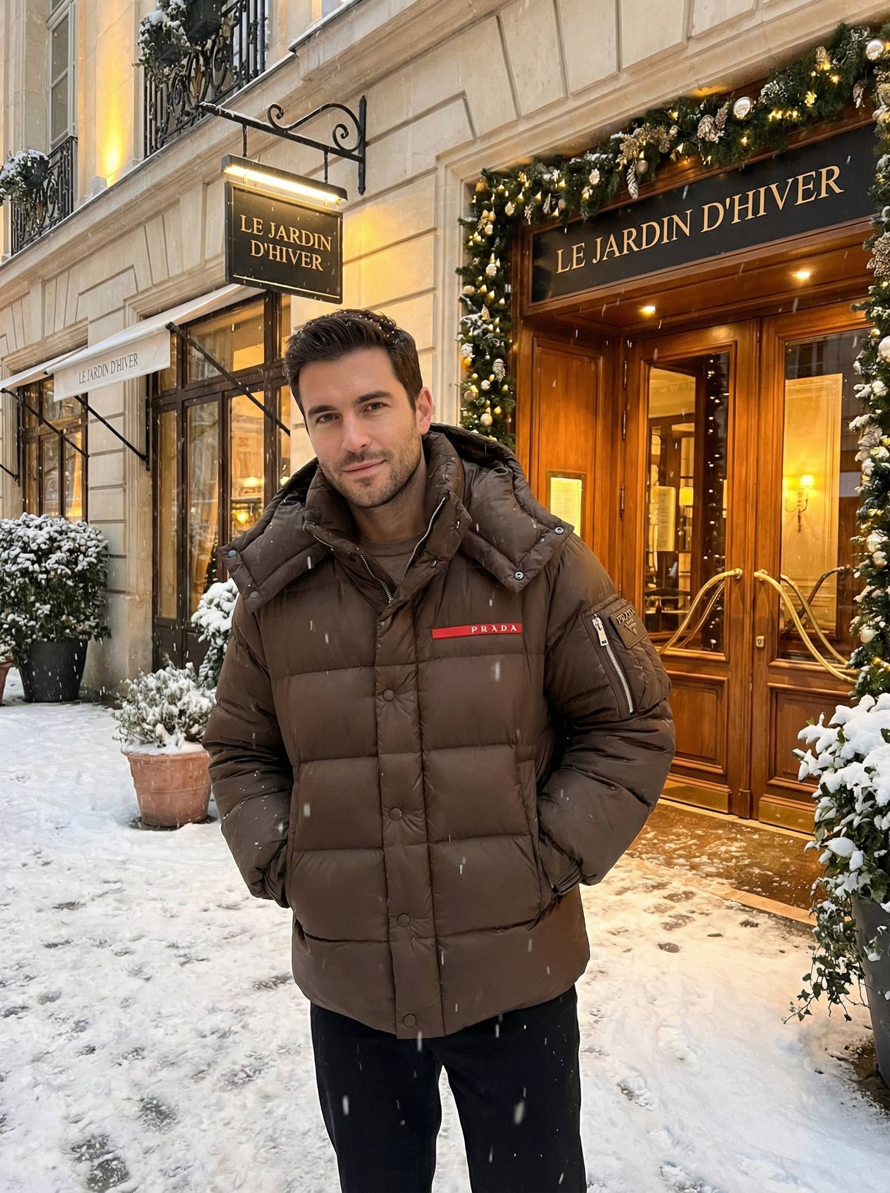 PRADA Мужской пуховик утеплённый, с фирменными акцентами