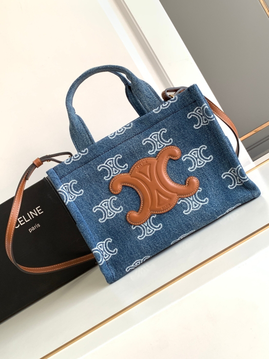  CELINE Женская сумка CABAS THAIS деним с вышивкой