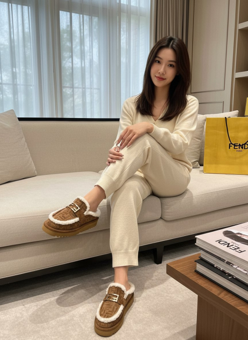 FENDI Женские тапки из шерсти и замши