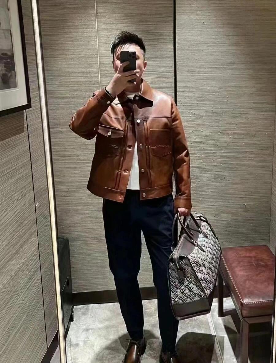 BERLUTI Мужская кожаная куртка из телячьей кожи  BERLUTI Мужская кожаная куртка из телячьей кожи