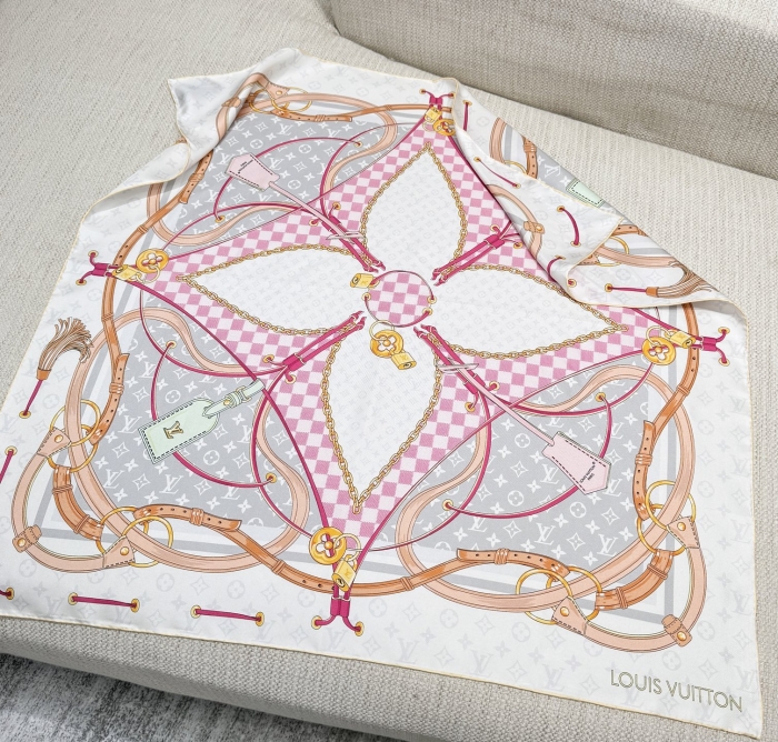LOUIS VUITTON Женский платок из шелка Flower And Straps