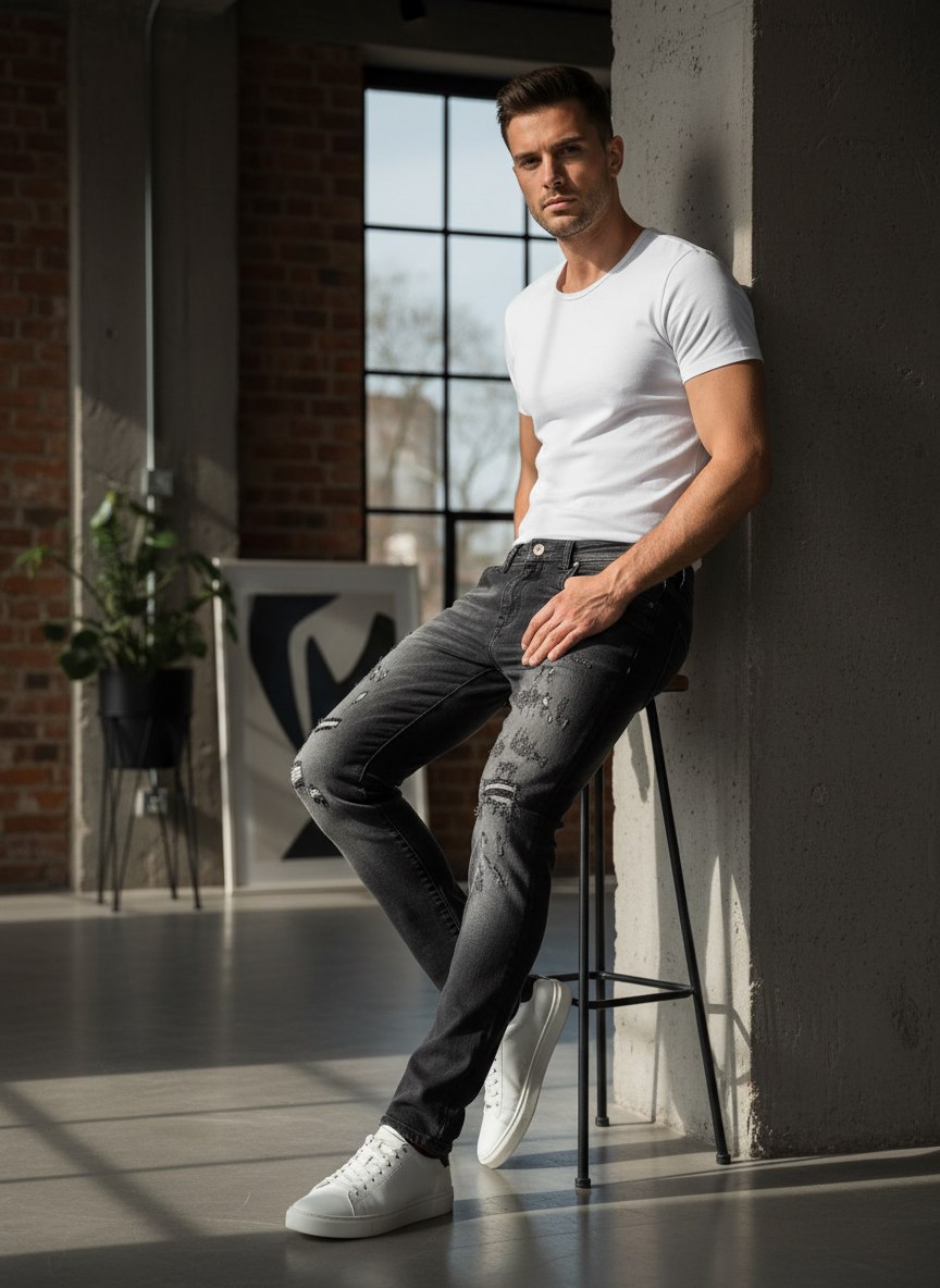 DOLCE & GABBANA Мужские джинсы с пластиной DOLCE & GABBANA Мужские джинсы с пластиной