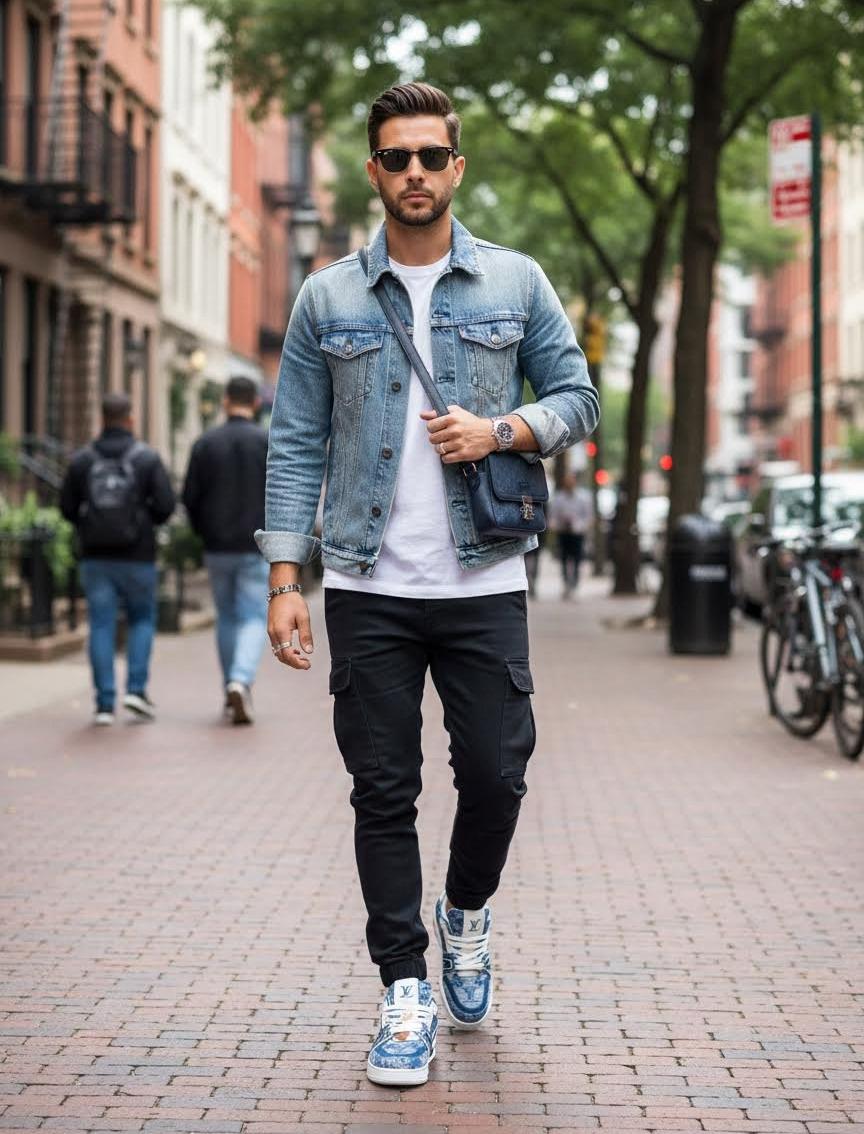 LOUIS VUITTON Мужские кроссовки в деним-стилистике LOUIS VUITTON Мужские кроссовки в деним-стилистике