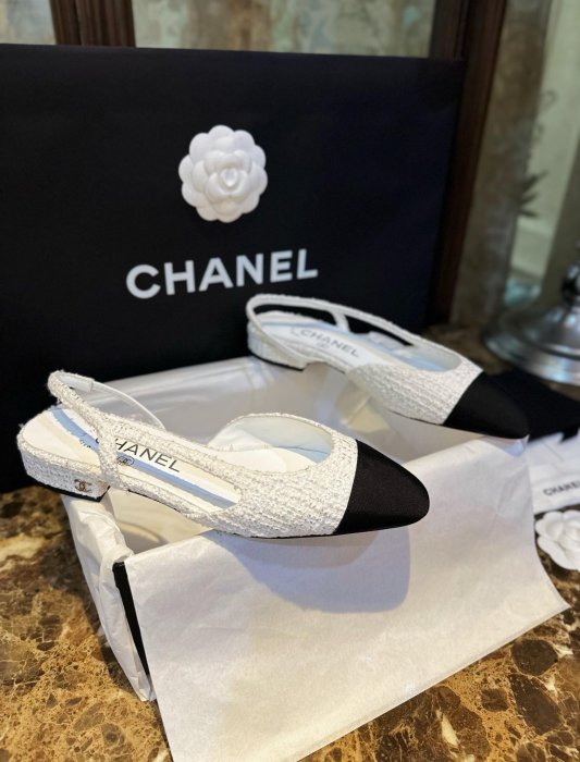 CHANEL Женские туфли слингбэки из твида