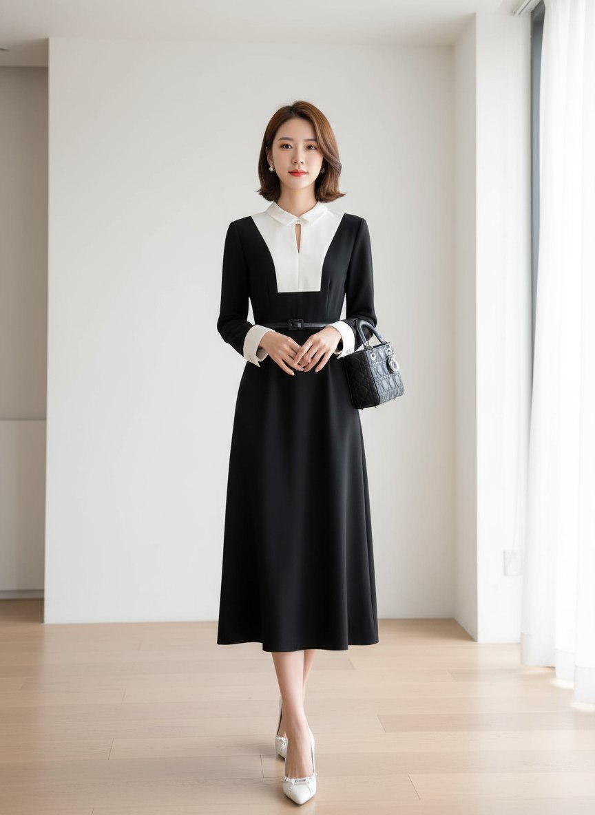 CHRISTIAN DIOR Женское длинное платье с воротником CHRISTIAN DIOR Женское длинное платье с воротником