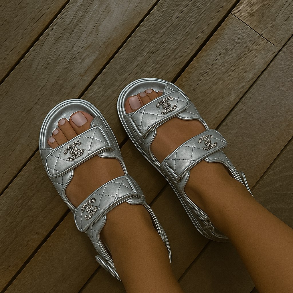 CHANEL Женские серебряные сандалии CHANEL Женские серебряные сандалии