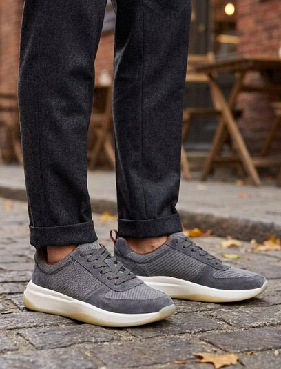 LORO PIANA Мужские кроссовки замшево‑текстильные