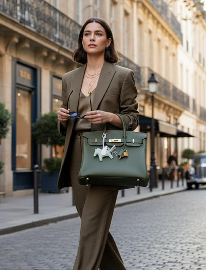 HERMES Женская сумка Birkin 35 см 61/Olive Green Togo