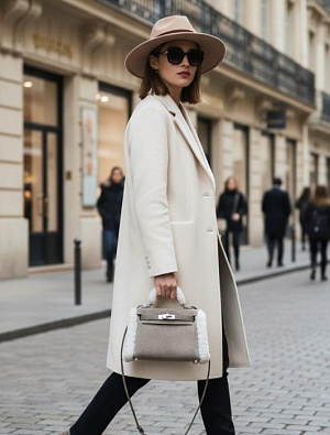 HERMES Женская сумка Kelly Teddy 19 см Gris Caillou Swift/Veau Grizzly