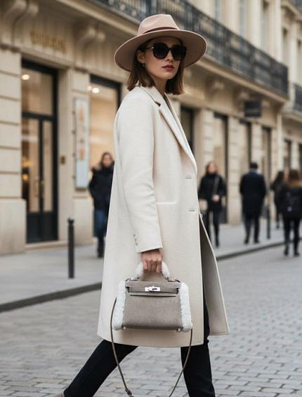 HERMES Женская сумка Kelly Teddy 19 см Gris Caillou Swift/Veau Grizzly