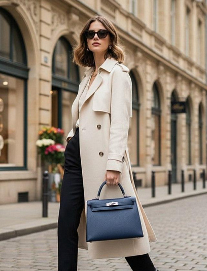 HERMES Женская сумка Kelly 25 см S4/Deep blue Epsom