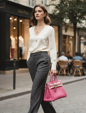 HERMES Женская сумка Birkin 30 см 5J/Fuschia KK Ostrich