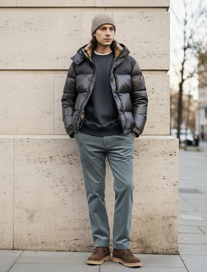 BURBERRY Мужской пуховик с пуховым наполнителем графитового оттенка