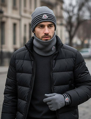 MONCLER Мужской утеплённый комплект шапка, шарф и перчатки