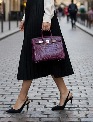 HERMES Женская сумка Birkin 25 см N5/Cassis Porosus Crocodile