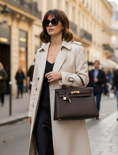 HERMES Женская сумка Kelly 32 см 47/Chocolat Togo