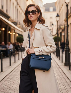 HERMES Женская сумка Kelly Depeches 25 см 7P/Blue presse Togo