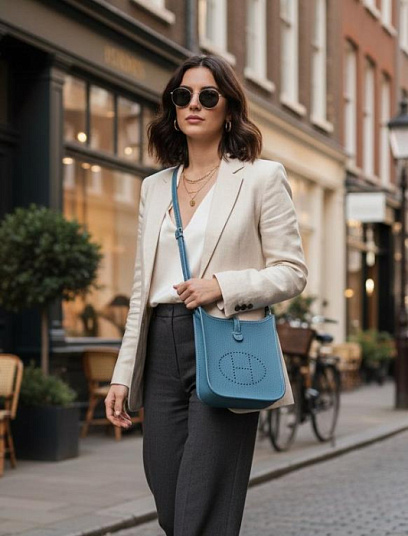 HERMES Женская сумка Evelyne 16 см 75/Blue Jean Clemence