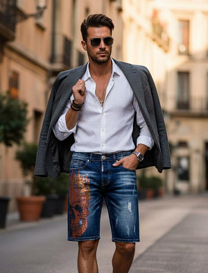 PHILIPP PLEIN Мужские джинсовые шорты с черепом