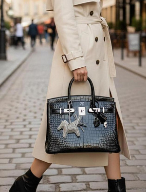 HERMES Женская сумка Birkin 30 см ck89/noir Porosus Crocodile