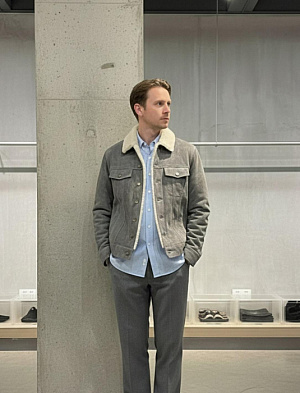 SAINT LAURENT Мужская кожаная куртка из серой замши и овчины