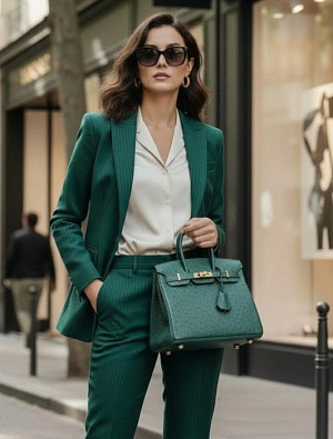HERMES Женская сумка Birkin 25 см z6/Malachite KK Ostrich
