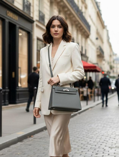 HERMES Женская сумка Kelly 25 см C6/Vert gris Epsom