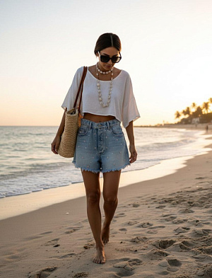 MIU MIU Женские джинсовые шорты Flower Bud