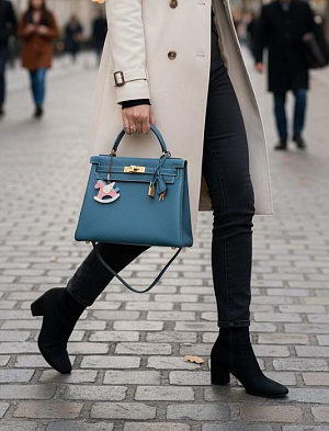 HERMES Женская сумка Kelly 25 см 75/Blue Jean Togo