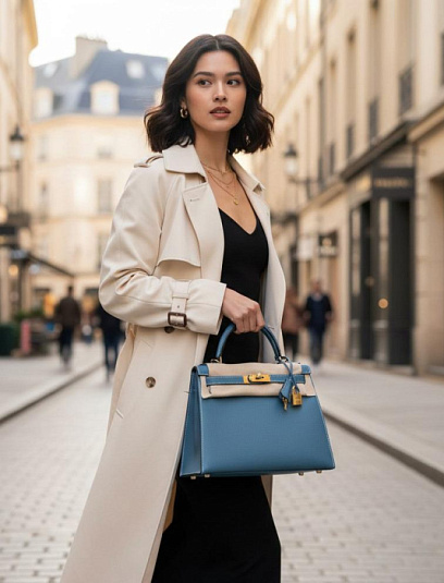 HERMES Женская сумка Kelly 28 см 75/Blue Jean Epsom