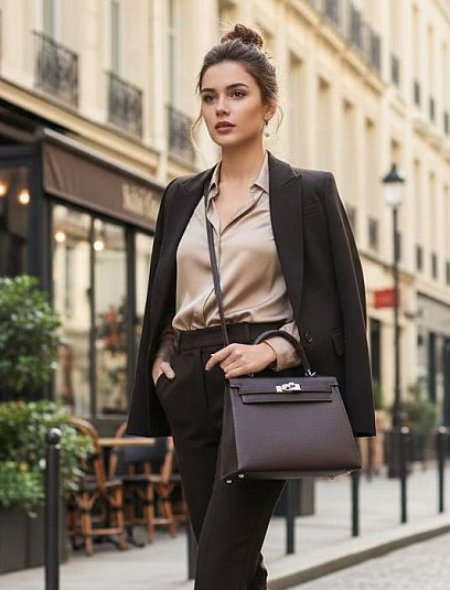 HERMES Женская сумка Kelly 25 см 47/Chocolat Epsom