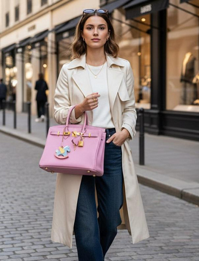 HERMES Женская сумка Birkin 25 см X9 Epsom розовая