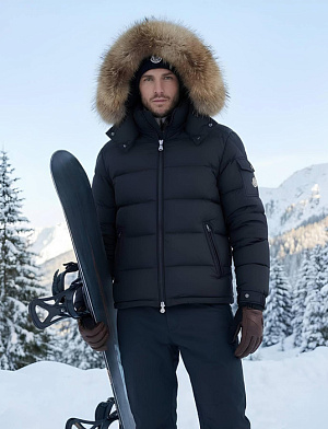 MONCLER Мужской пуховик с капюшоном и меховой опушкой