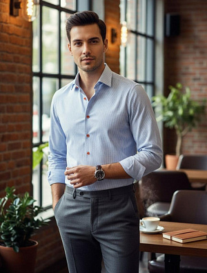 KITON Мужская рубашка голубая в полоску