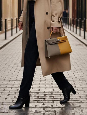 HERMES Женская сумка Kelly mini 19 см 18/Etoupe 2s/Sesame Epsom