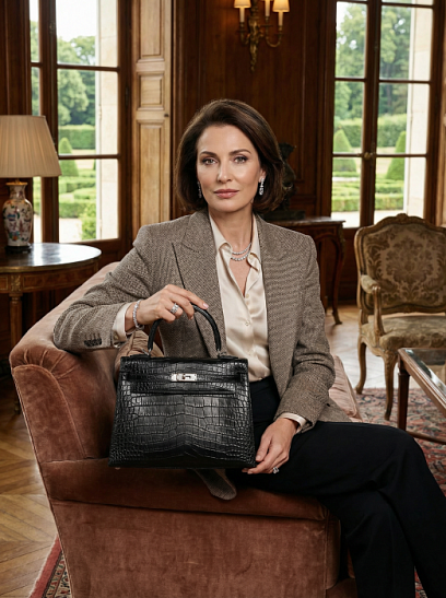 HERMES Женская сумка Kelly 25 см Noir/Matte Alligator