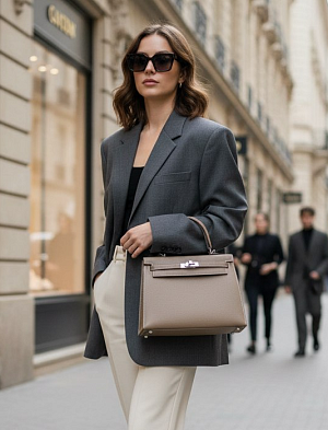 HERMES Женская сумка Kelly 25 см 18/Etoupe Epsom