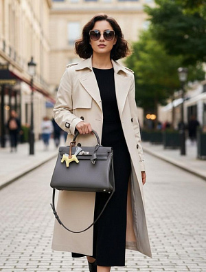 HERMES Женская сумка Kelly 35 см 8F/Etain Evercolor 